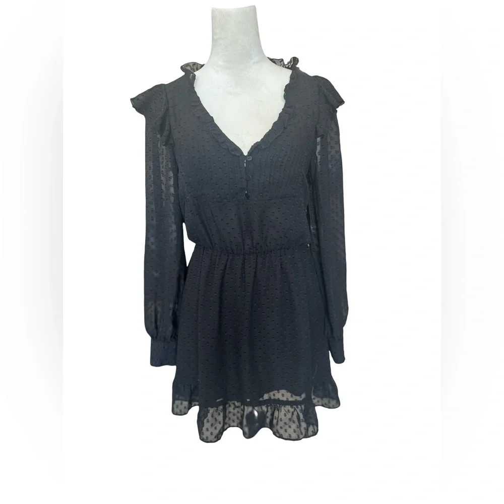 NEW! ZARA Black Classy Swiss Dress Sheer Sleeves. Size M - Picture 3 of 12